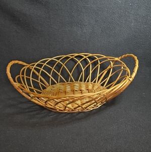Unique Vintage Golden Woven Oval Basket with Handles